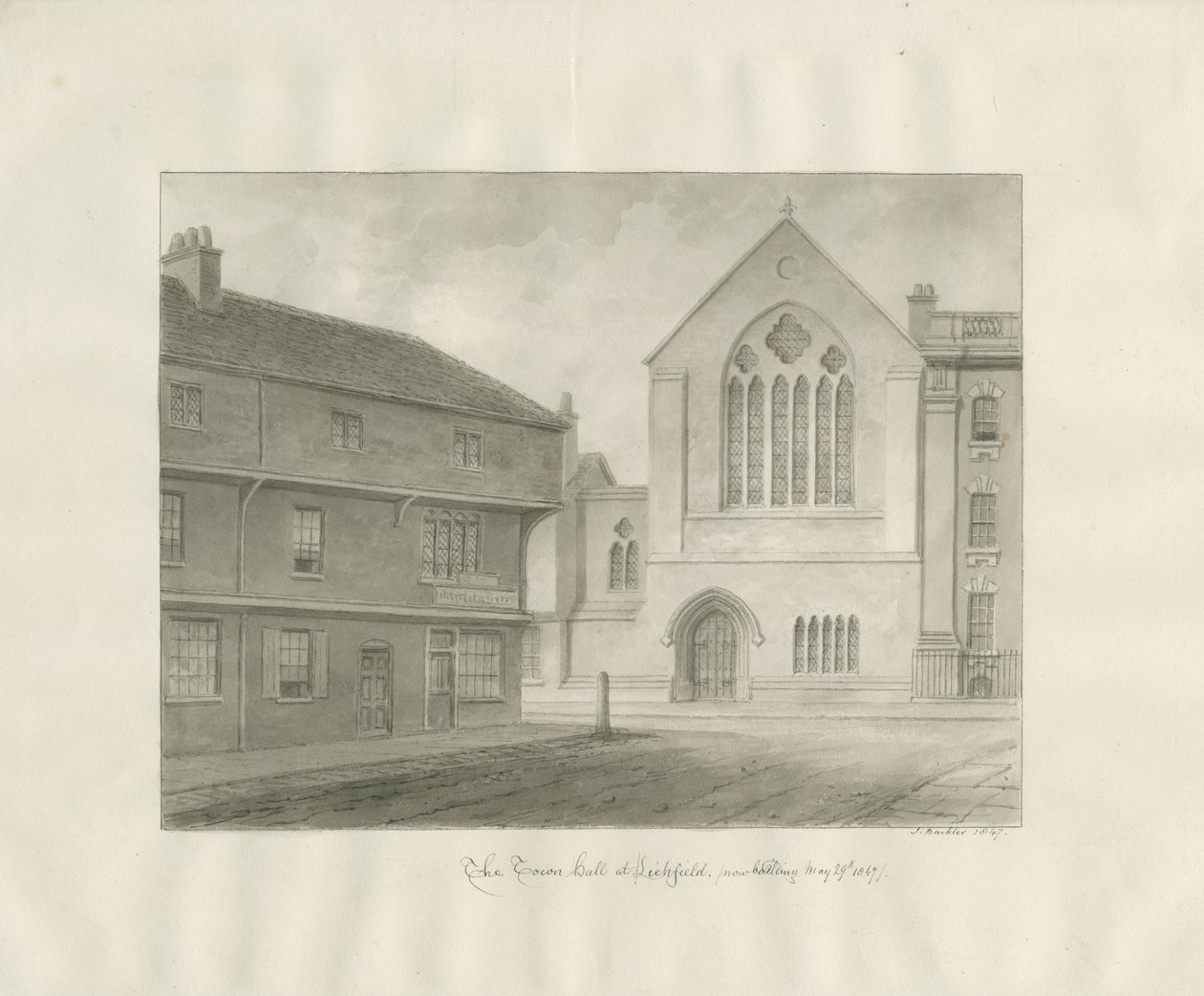 Lichfield - Guildhall: sépiová kresba od John Buckler