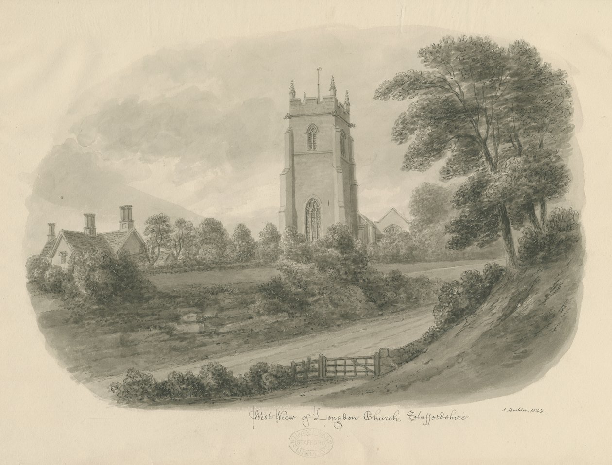 Longdon Church: sépiová kresba od John Buckler