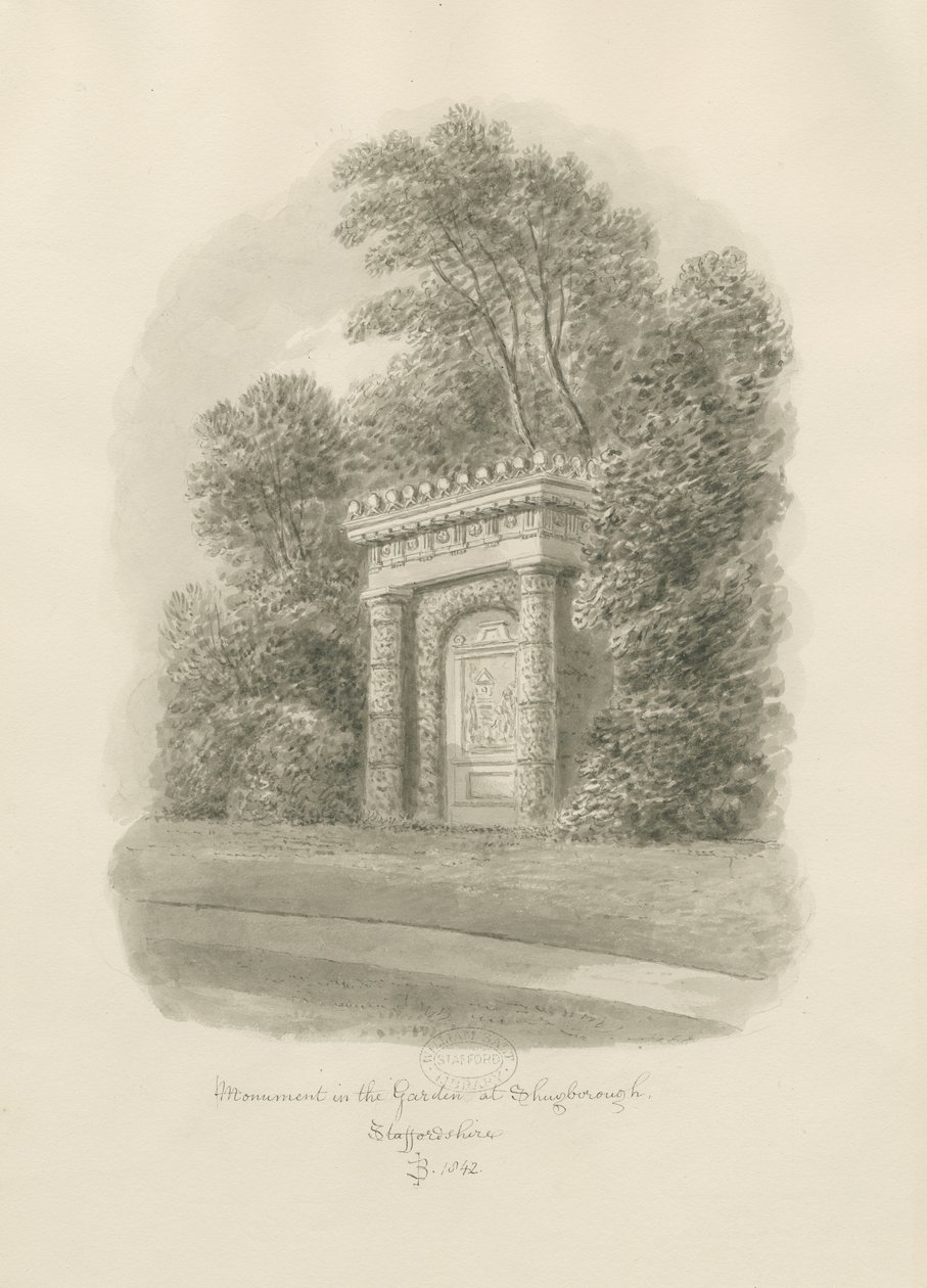 Shugborough - Monument: sépiová kresba od John Buckler