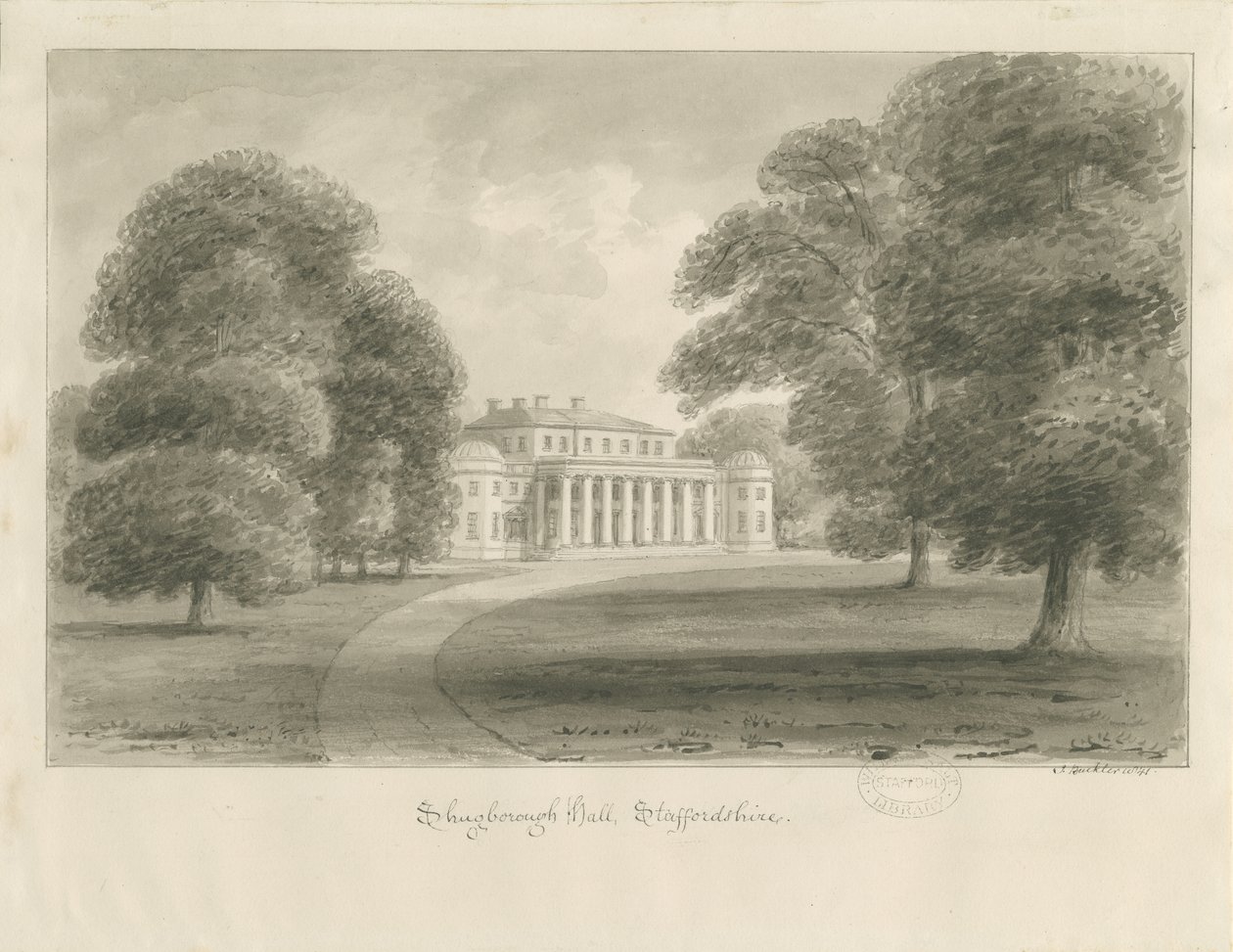 Shugborough Hall: sépiová kresba od John Buckler