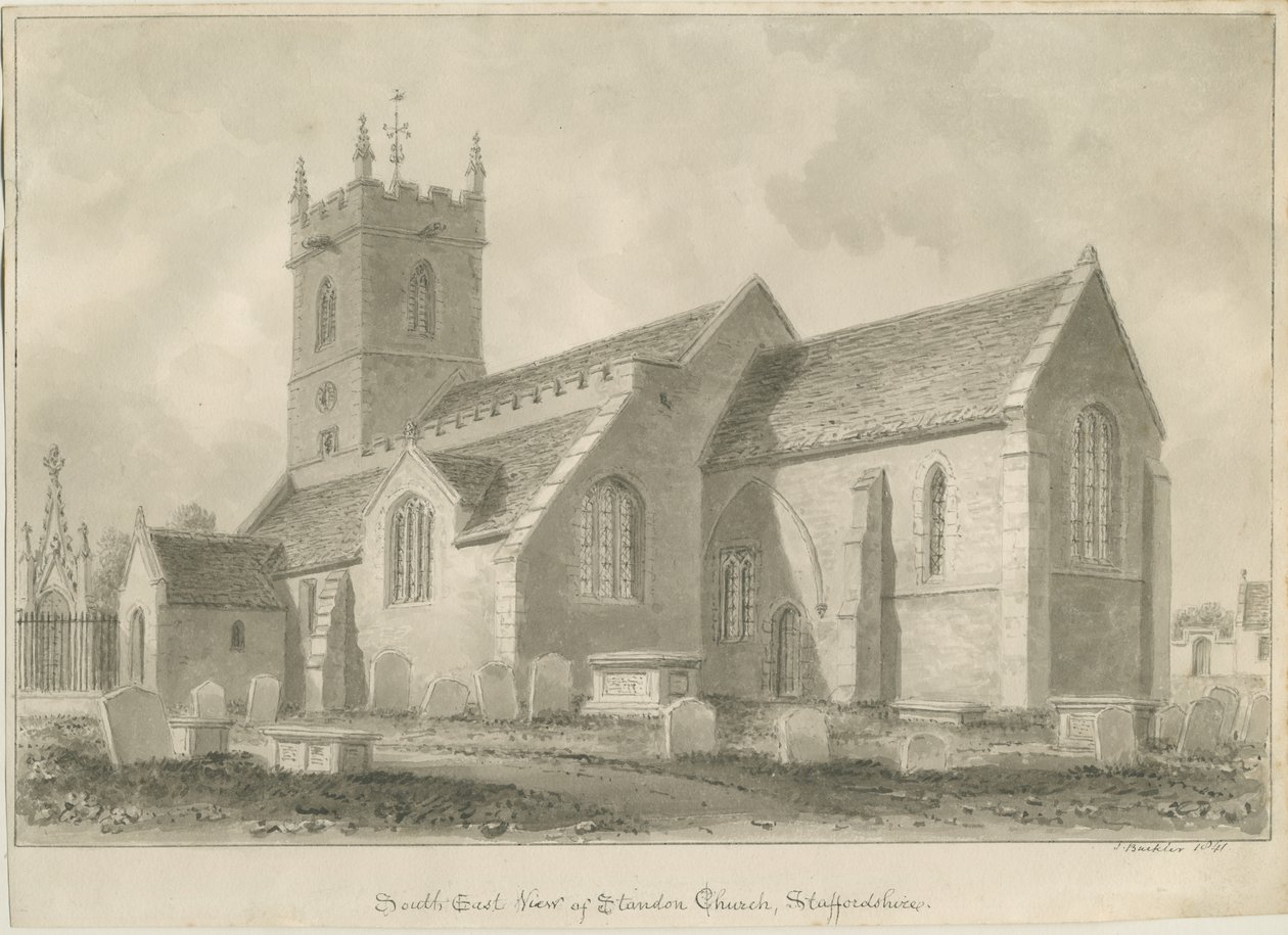 Standon Church: sépiová kresba od John Buckler