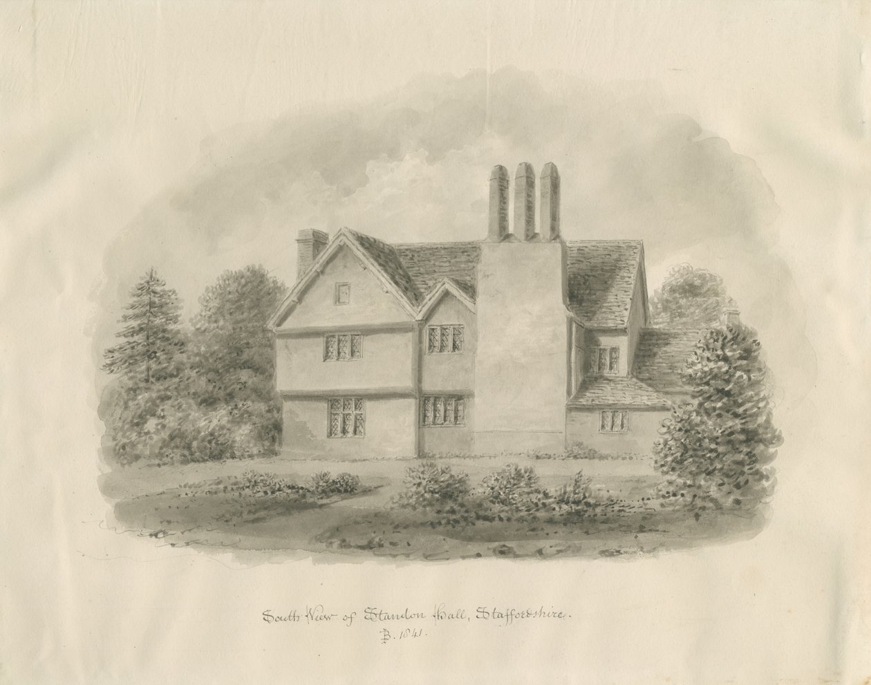 Standon Hall: sépiová kresba od John Buckler