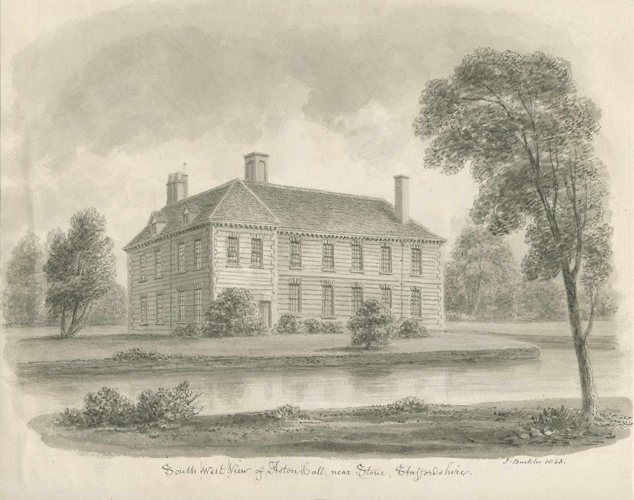Kámen - Aston Hall: sépiová kresba od John Buckler