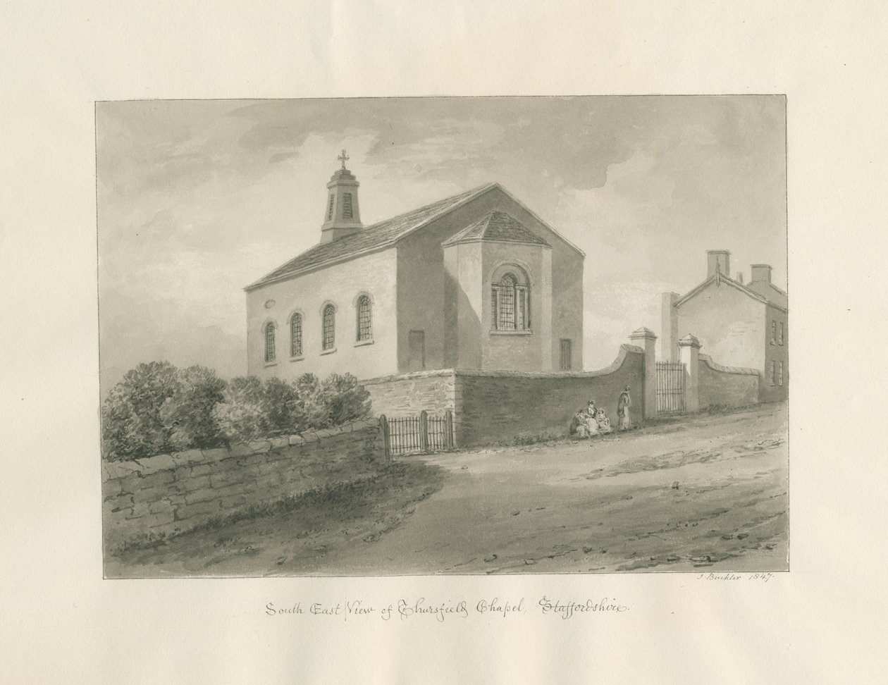 Thursfield Chapel: sépiová lavírovaná kresba od John Buckler