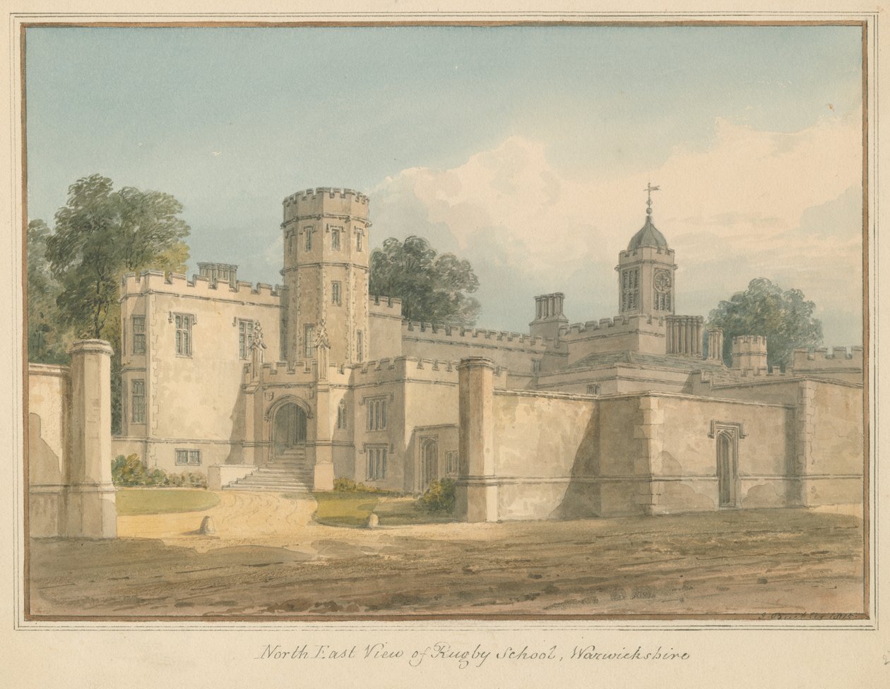 Warwickshire - Rugby School, 1815 od John Buckler