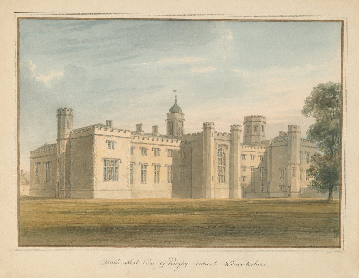 Warwickshire - Rugby School, 1815 od John Buckler