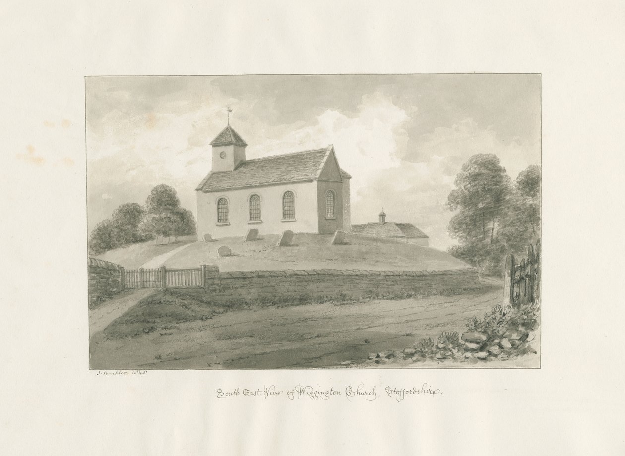 Wigginton Church: sépiová kresba, 1848 od John Buckler