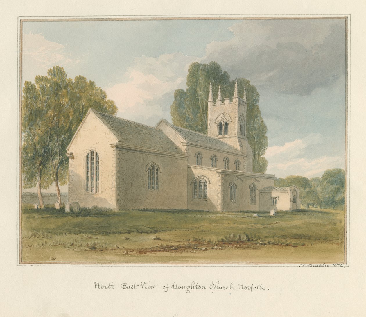Norfolk - Houghton Church, 1826 od John Chessell Buckler