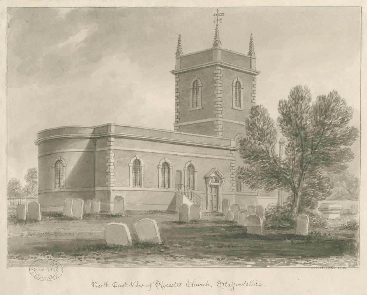 Rocester Church: sépiová kresba, [1841] (kresba) od John Chessell Buckler