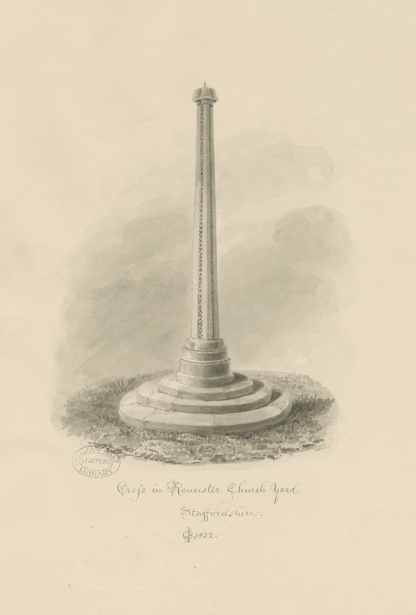 Rocester Churchyard - Cross: sépiová kresba od John Chessell Buckler