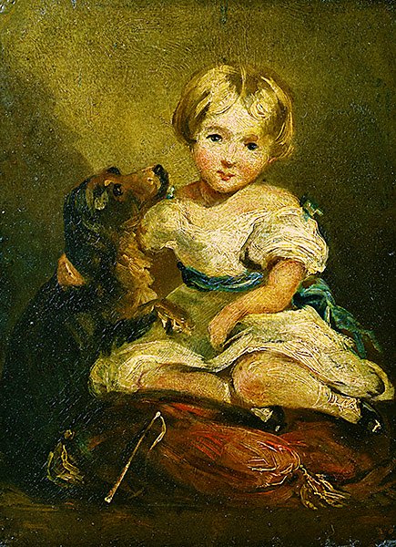 Dívka se psem (olej na plátně) od John Constable