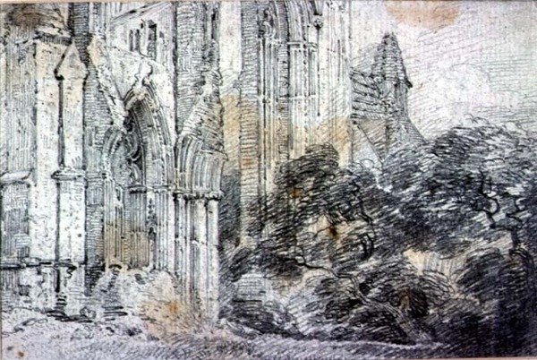 Ruiny kostela (kresba) od John Constable