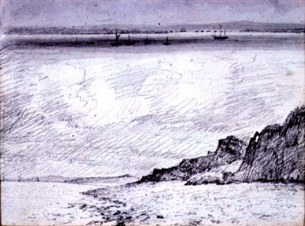 Sheerness; pobřežní scéna u Southendu, 1814 (kresba) od John Constable