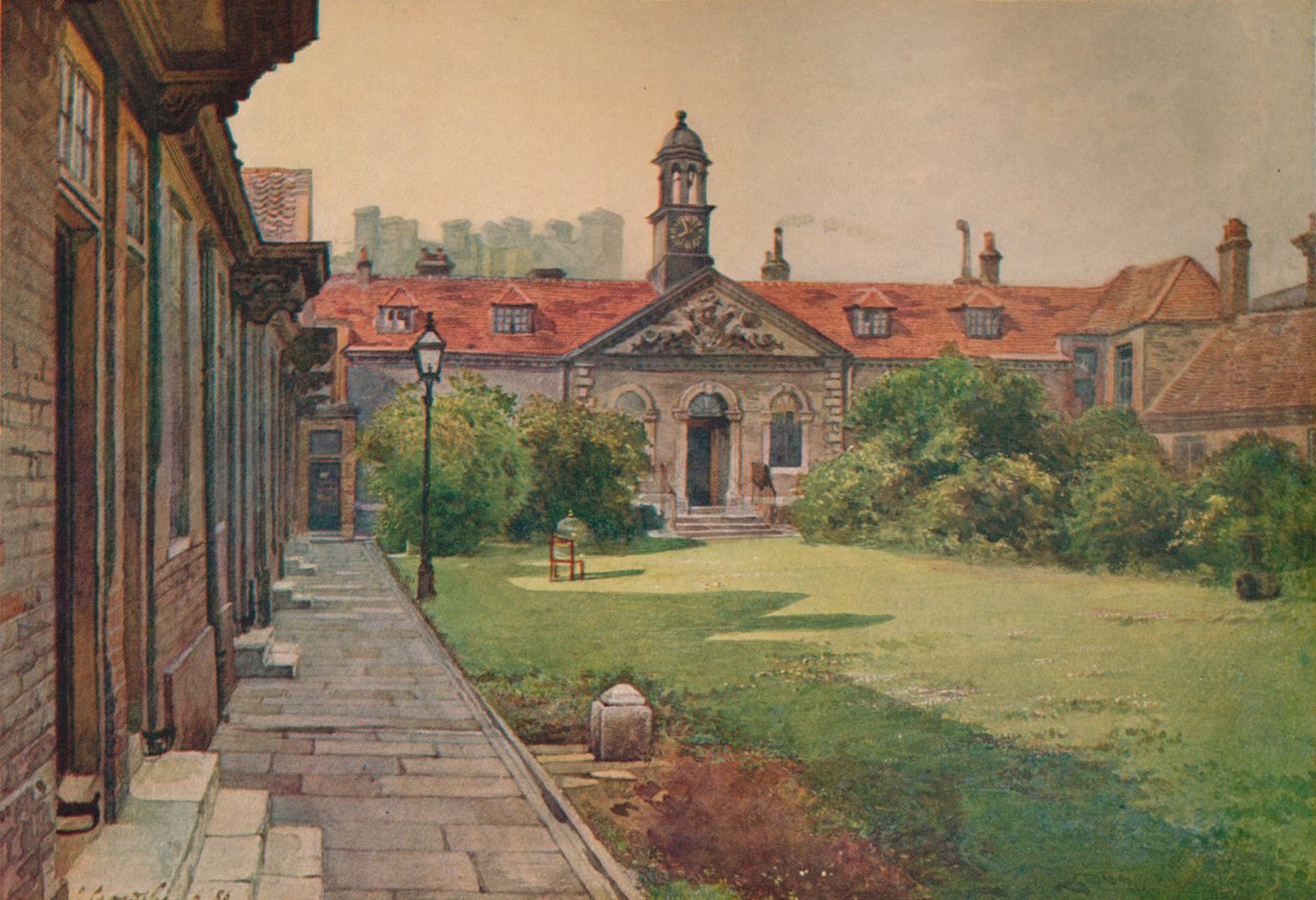Lady DAcres Almshouses, zahradní průčelí, c1880 1926 od John Crowther