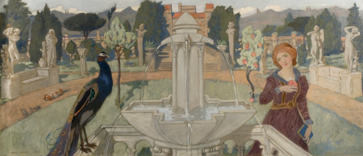 Pávi a fontána od John Duncan