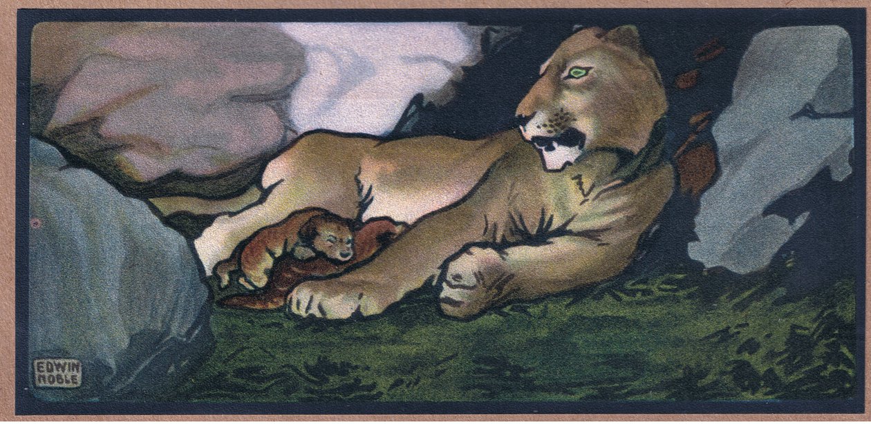 Lev s mláďaty od John Edwin Noble