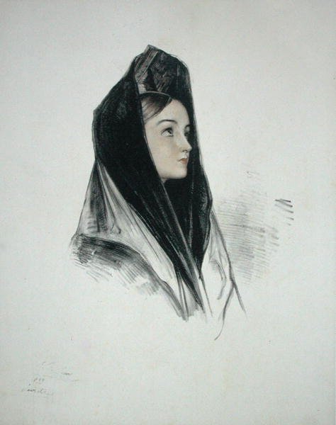 Dívka v mantille, Sevilla od John Frederick (after) Lewis