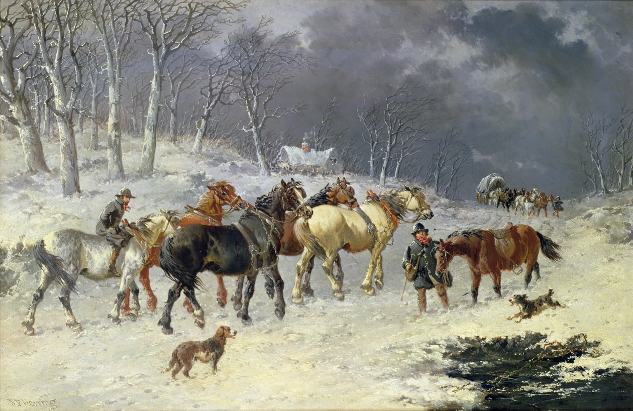 Koně ve sněhu od John Frederick Herring Junior