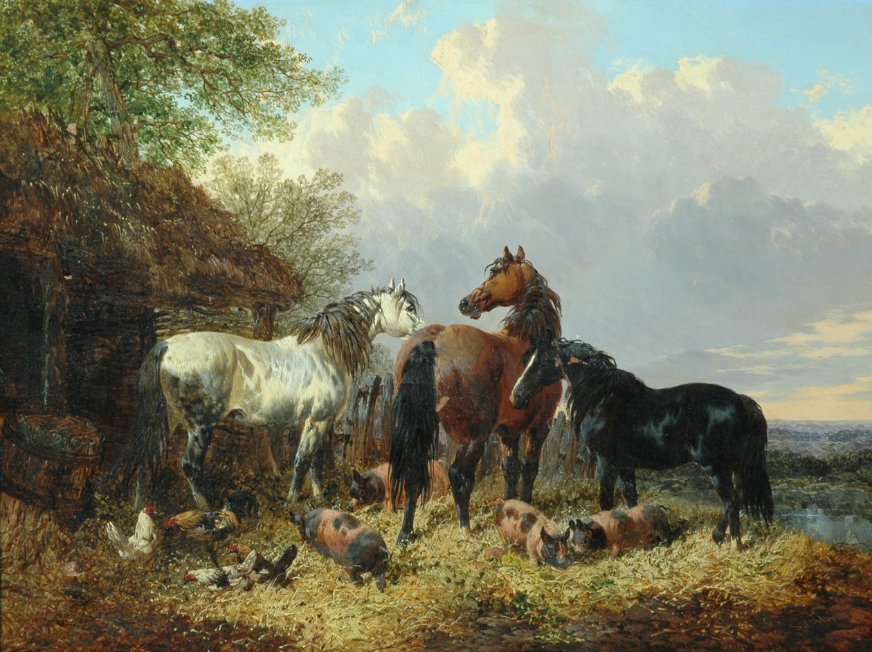 Tři koně s prasaty od John Frederick Herring Junior
