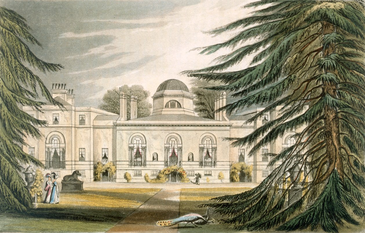 Zahradní průčelí Chiswick House (barevná rytina) od John Gendall