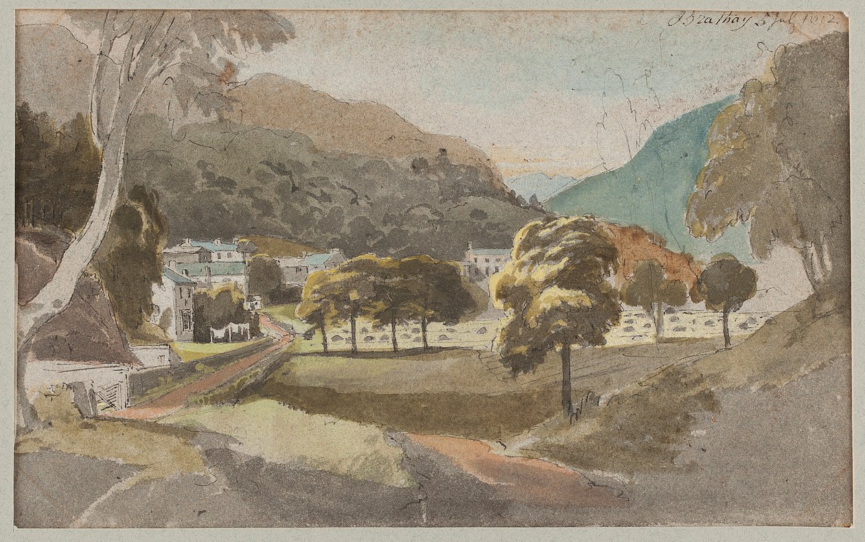 Pole mimo Brathay, 1812 (wc na papíře) od John Harden