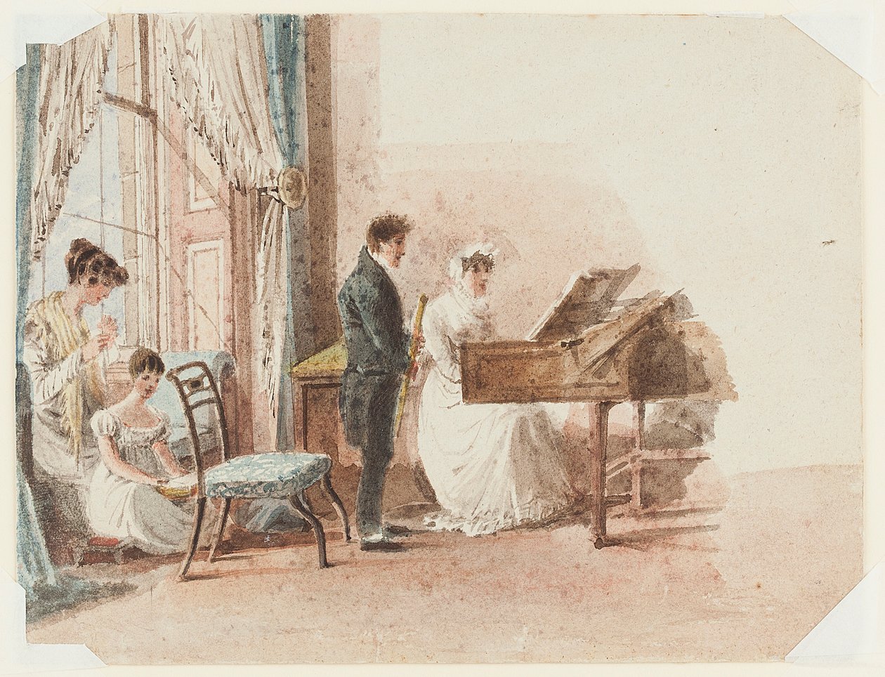 Interiér haly, 1827 (wc na papíře) od John Harden