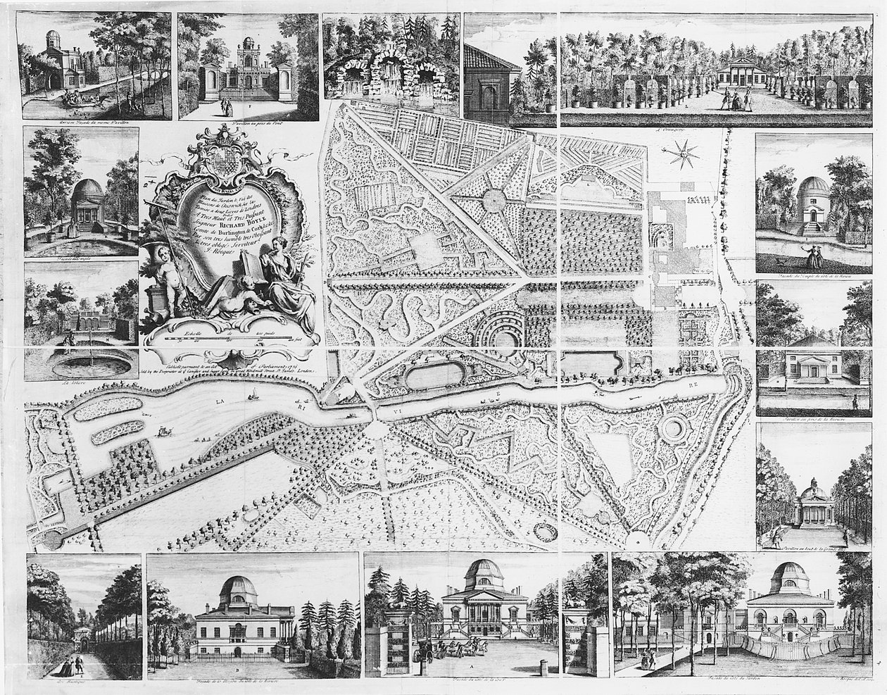 Chiswick House z plánu Chiswick, 1736 od John Rocque