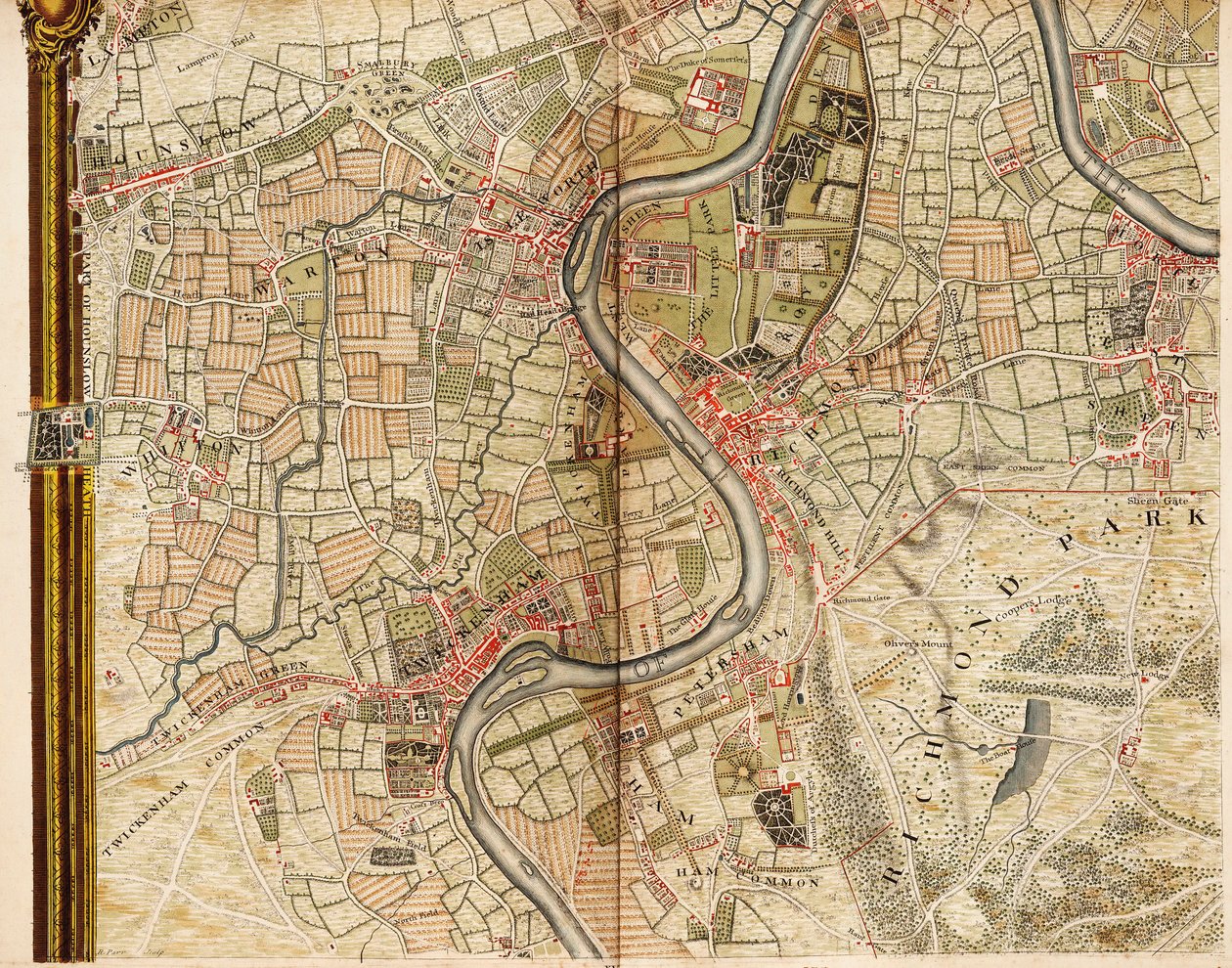 Mapa Hounslow, Twickenham a Richmond od John Rocque