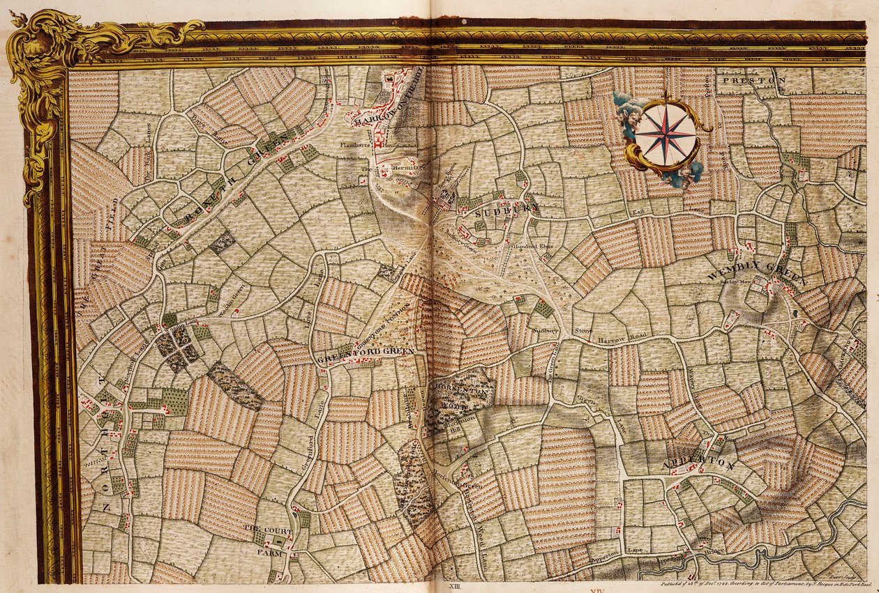 Mapa Northolt, Harrow a Wembley od John Rocque