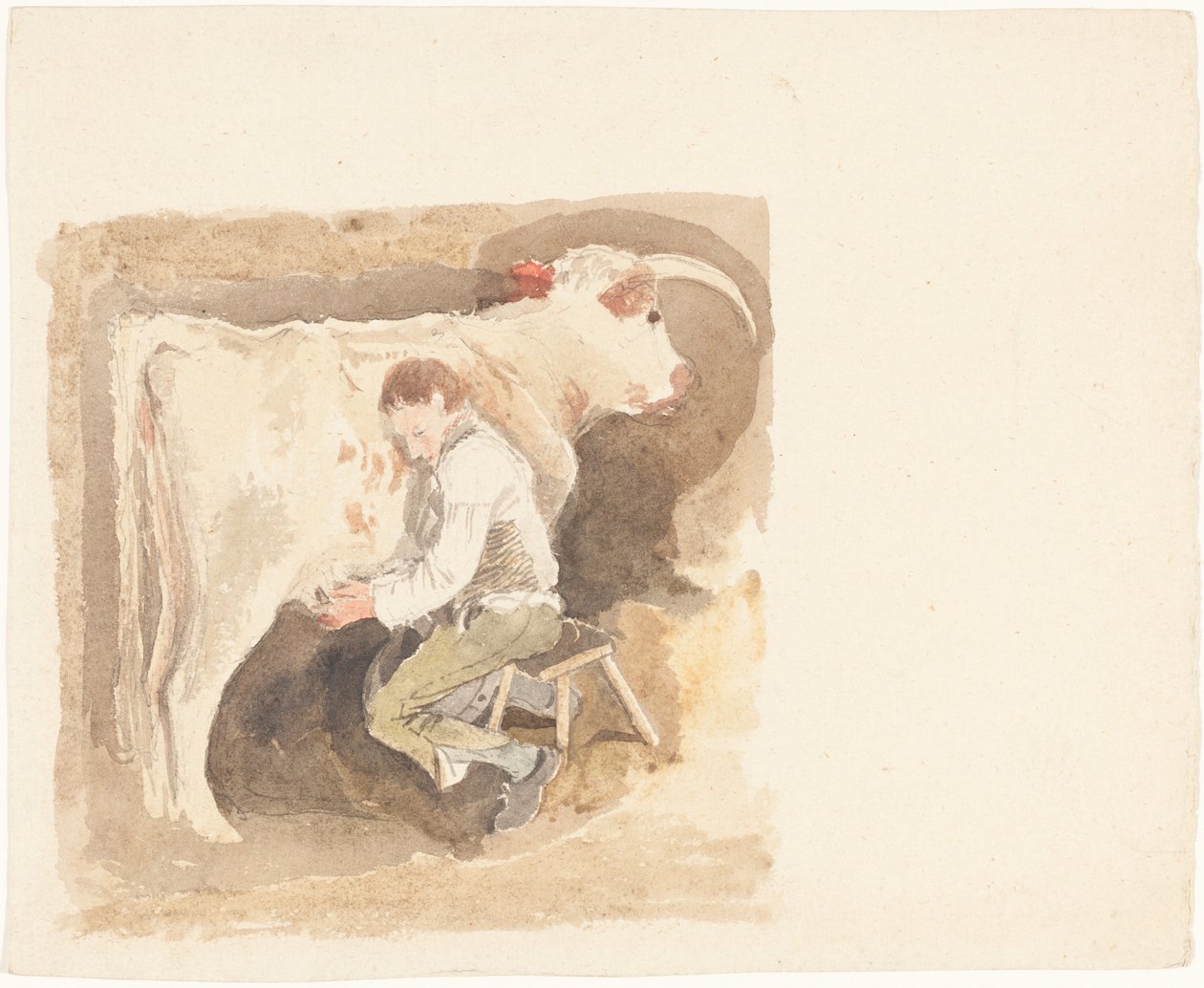 Chlapec dojící krávu od John Sell Cotman