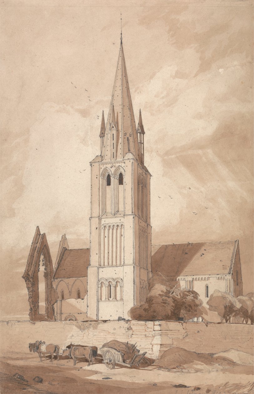 Kostel Douvres, Normandie od John Sell Cotman