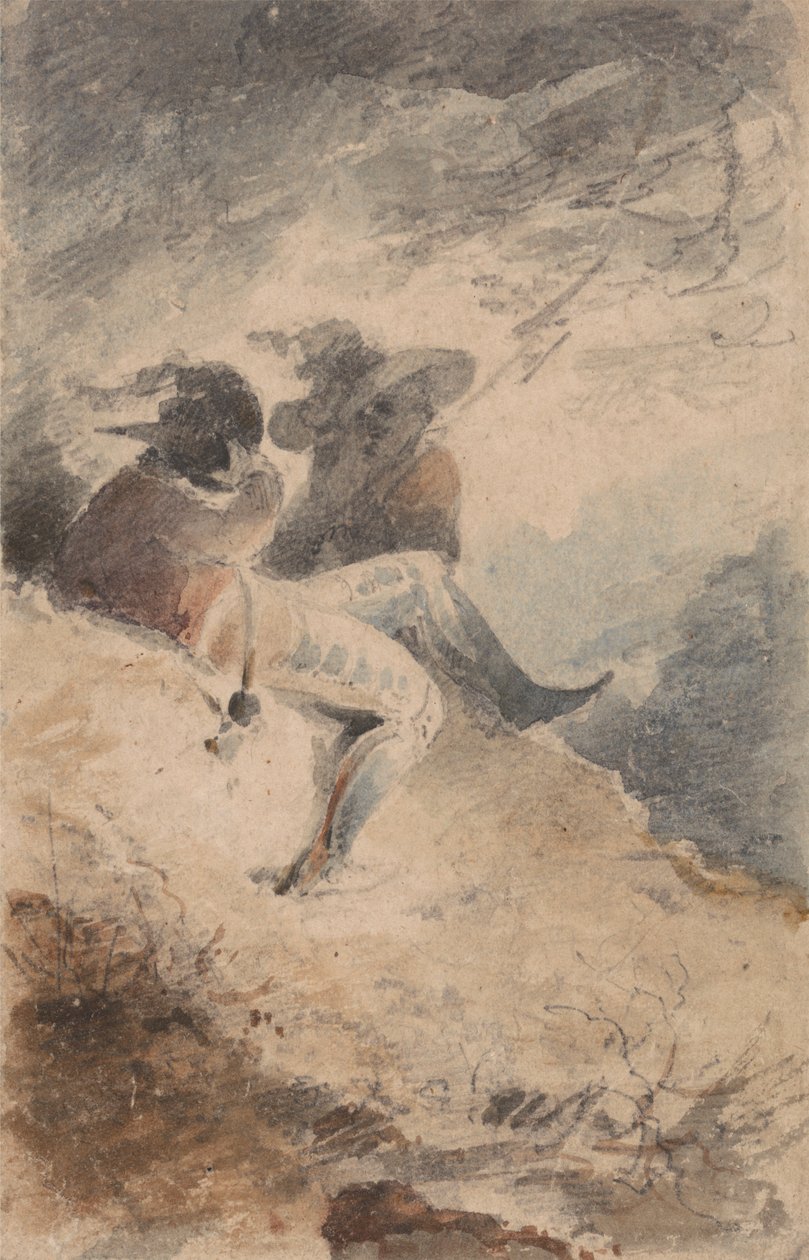 Fantastické postavy sedící na kopci od John Sell Cotman