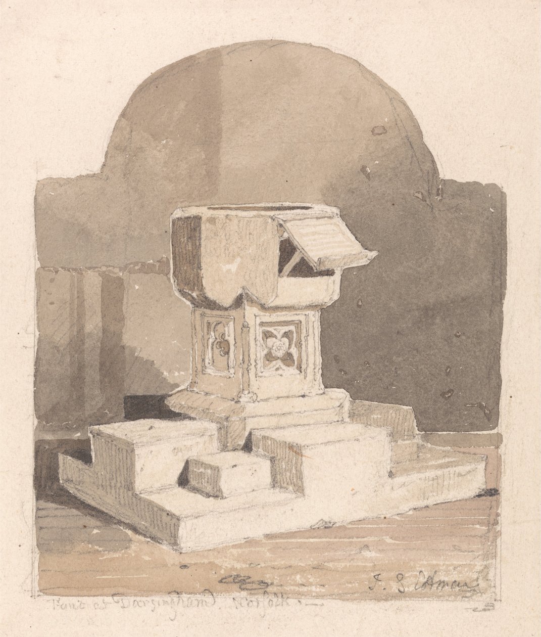 Font v kostele Dersingham, Norfolk od John Sell Cotman