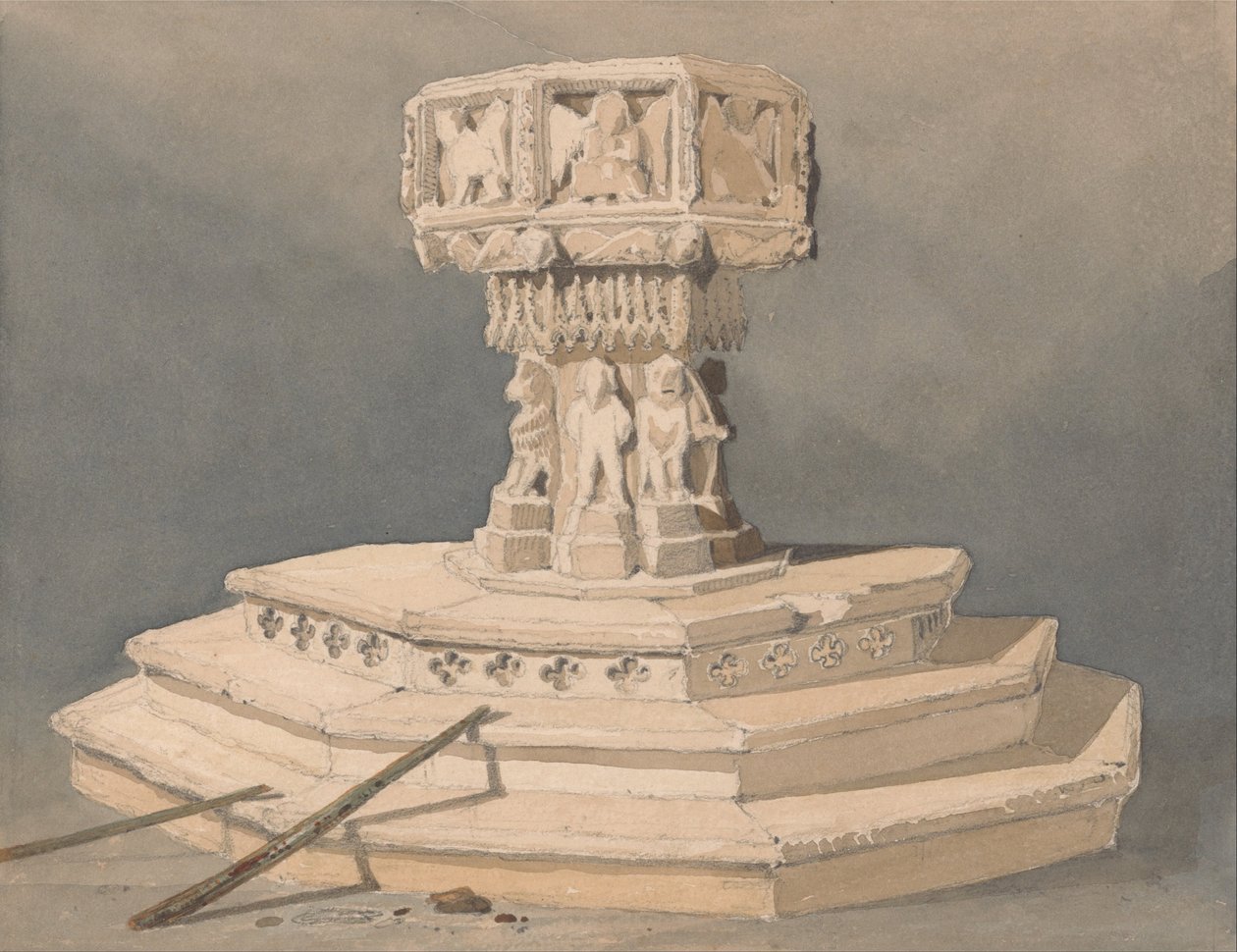 Font v kostele Happisburgh, Norfolk od John Sell Cotman
