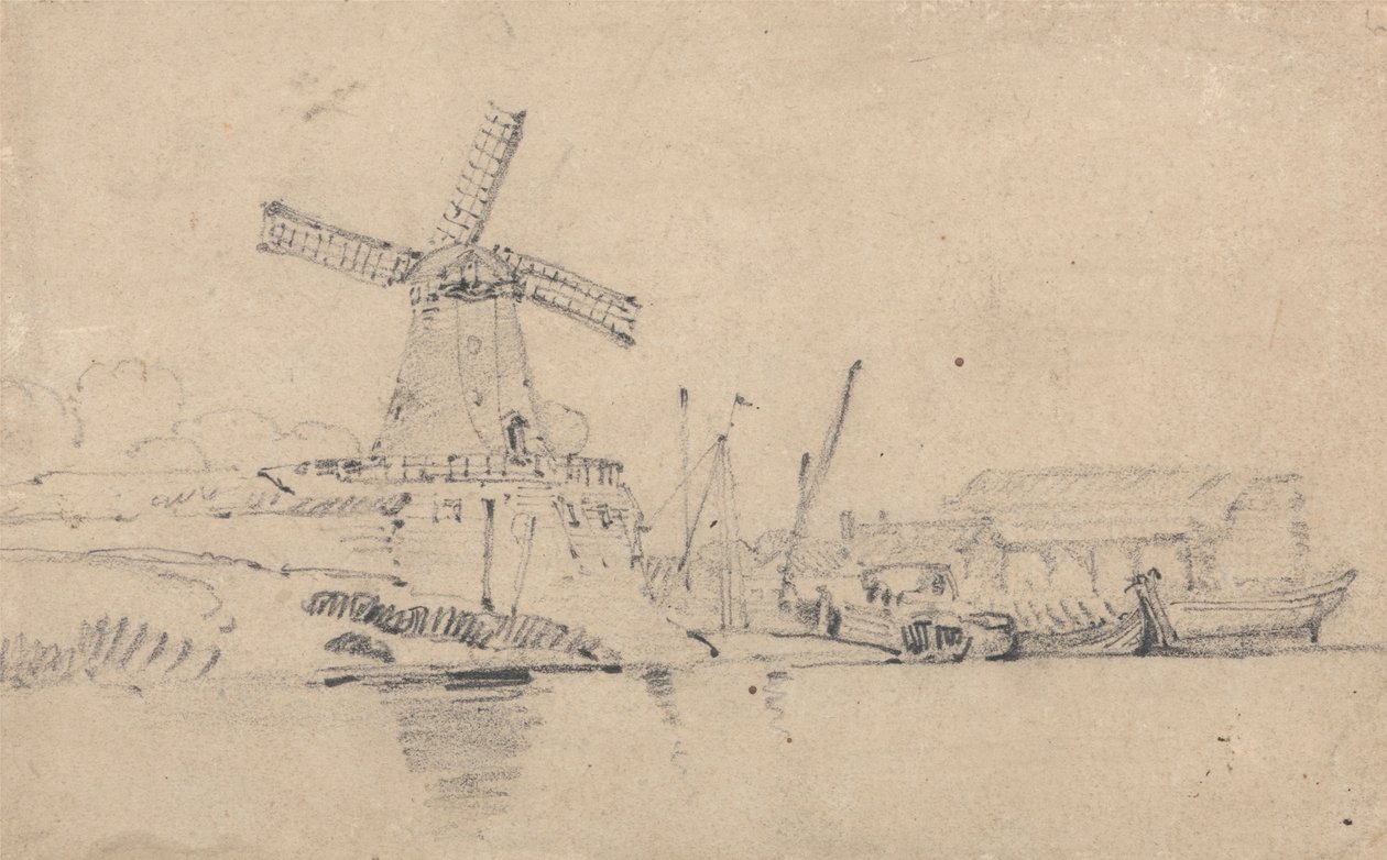 Řeka a větrný mlýn od John Sell Cotman