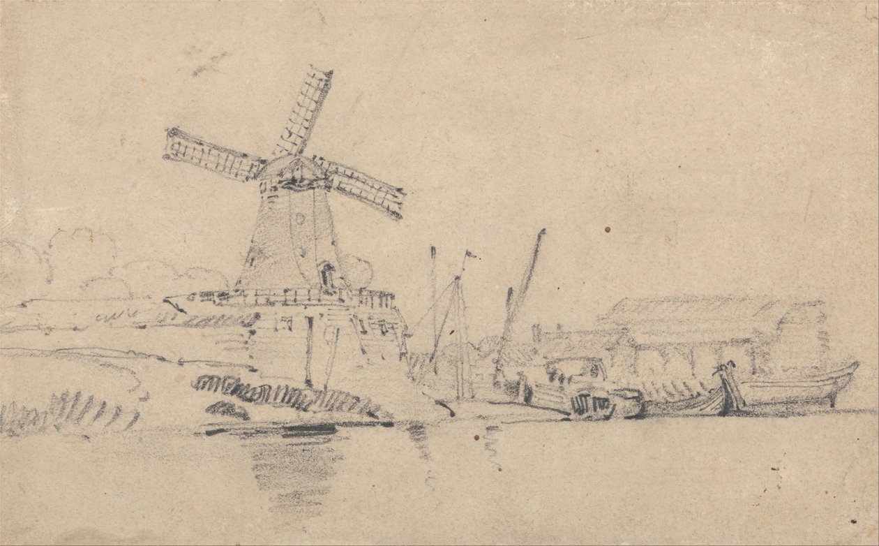 Řeka a větrný mlýn od John Sell Cotman