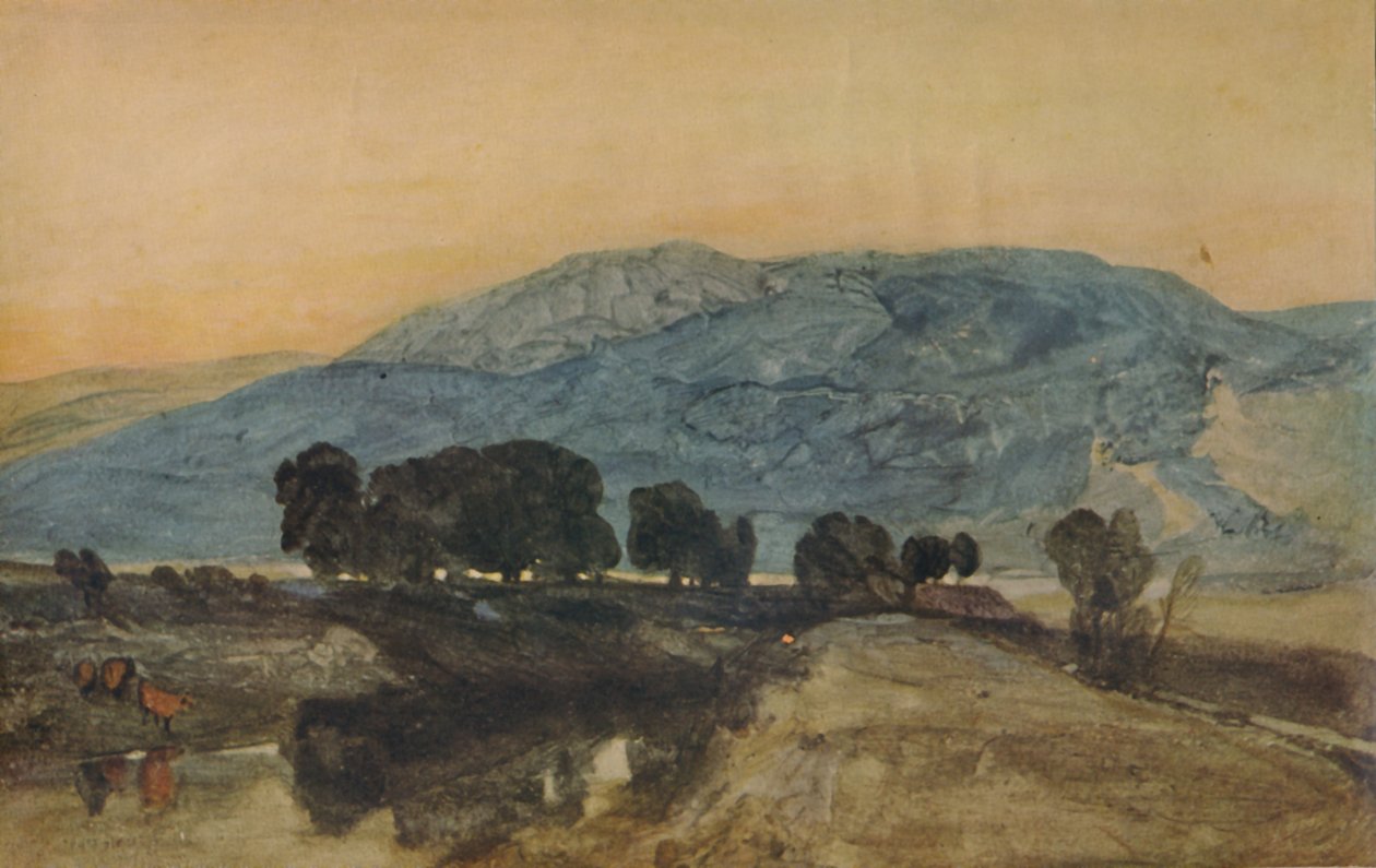 Skalnatá krajina, západ slunce, 1923 od John Sell Cotman