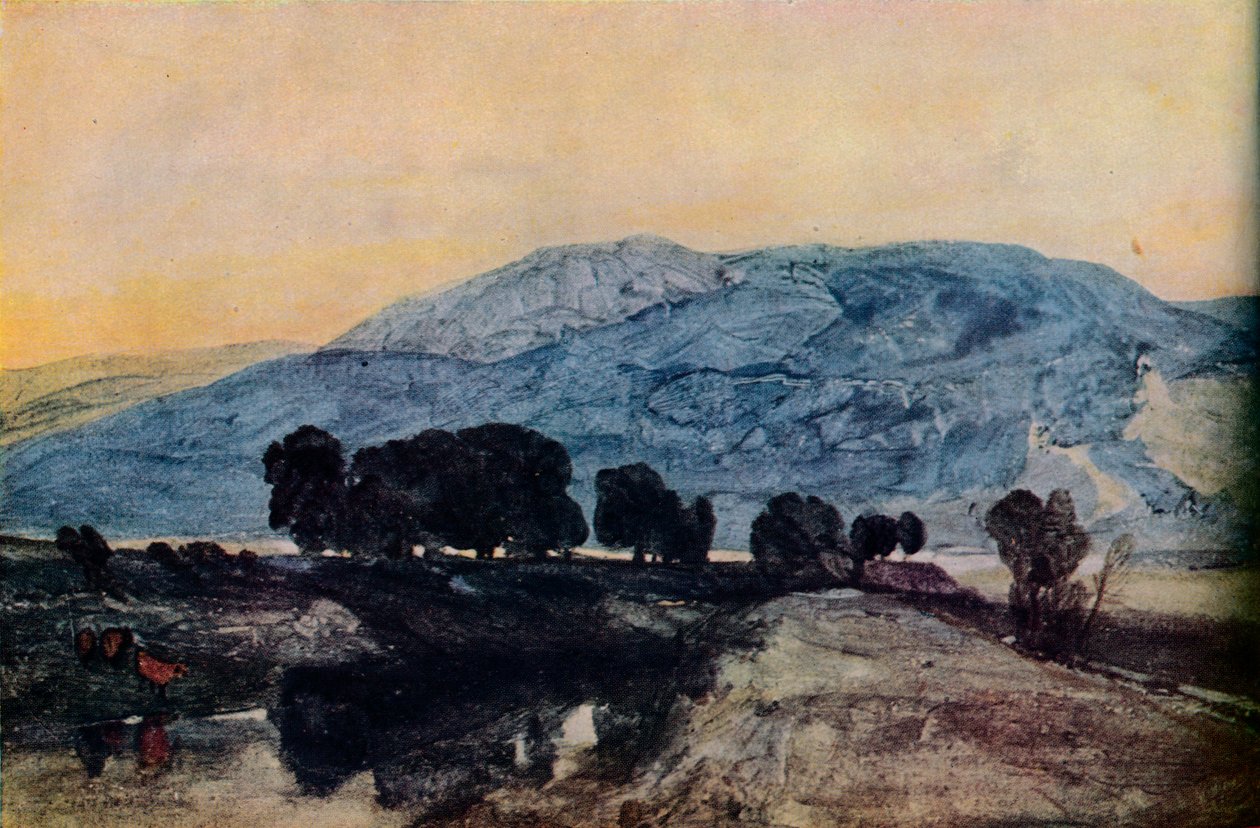 Skalnatá krajina, západ slunce, c19. století od John Sell Cotman