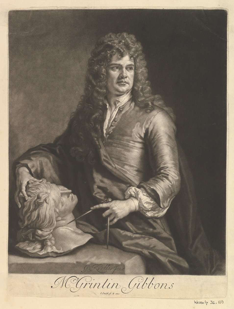 Portrét Grinling Gibbons, 1690. od John Smith 2