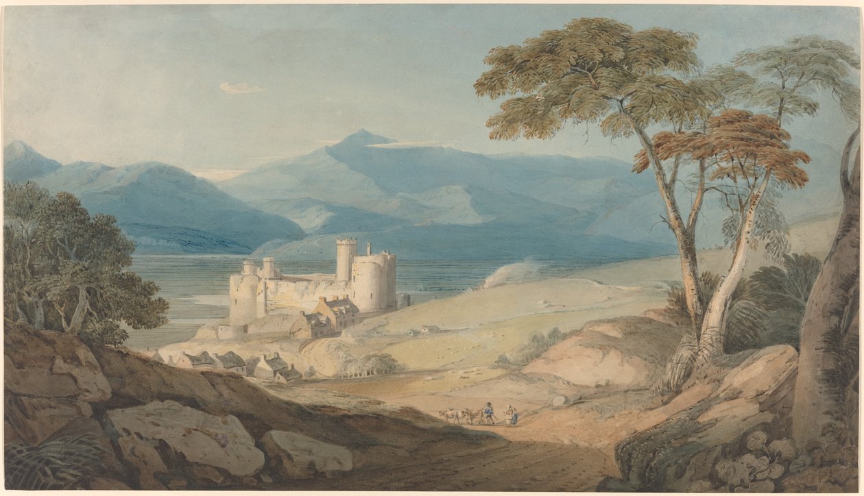 Hrad Harlech a Snowdon od John Varley