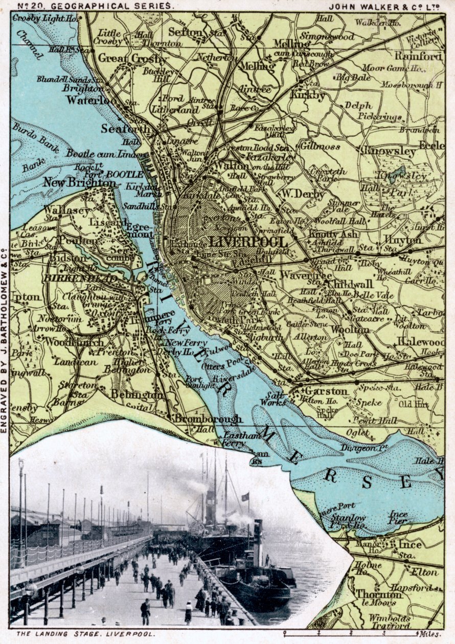 Mapa Liverpoolu, Merseyside, 1903. od John Walker