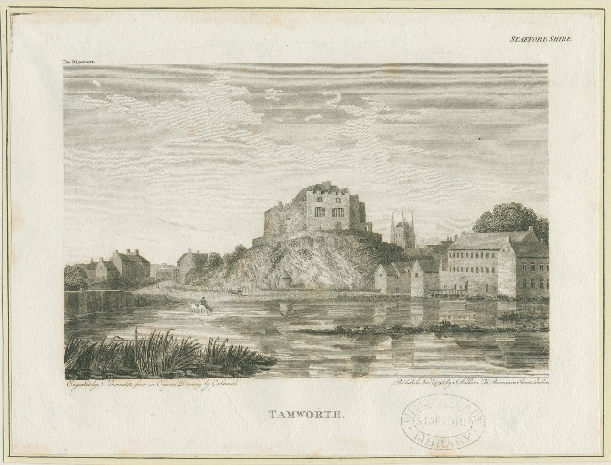 Hrad Tamworth: rytina, nd [c 1798] od John Walker