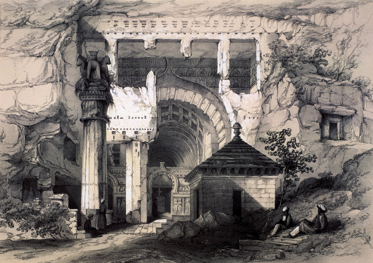 Karli, vchod do Velké jeskyně Chaitya, 1845. od John Weale