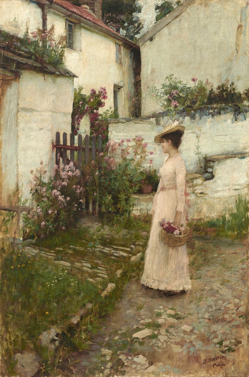 Sbírání květin v zahradě v Devonshiru od John William Waterhouse