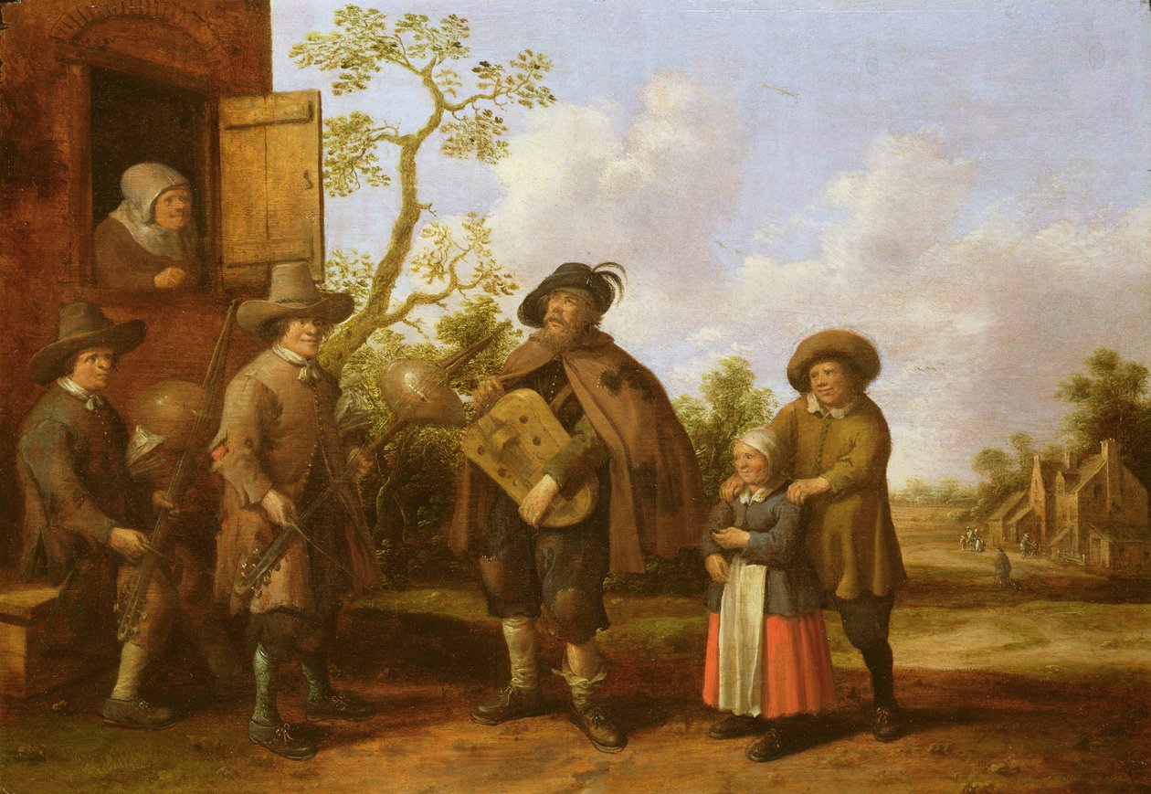 Vesnická scéna s hudebníky, 1659 od Joost Cornelisz. Droochsloot