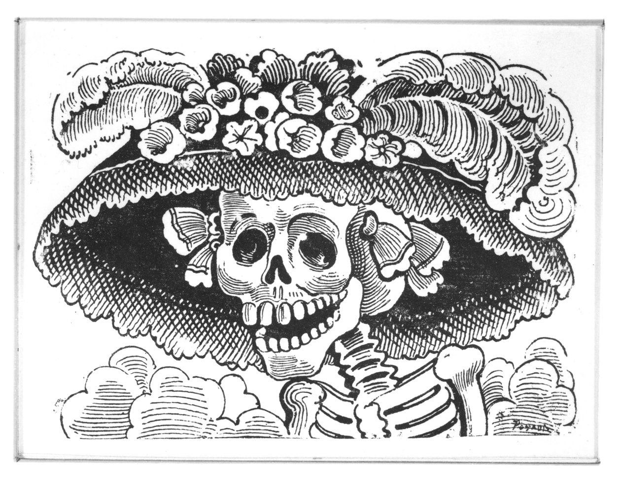 Lebka Catrina", 1913 (zinkový lept) od José Guadalupe Posada