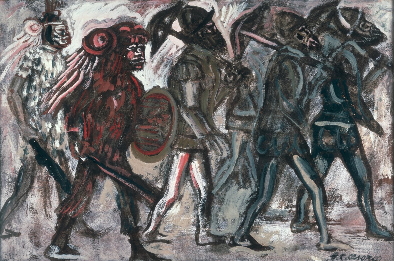 The Teules, cca 1945 (kvaš na papíře) od José Clemente Orozco
