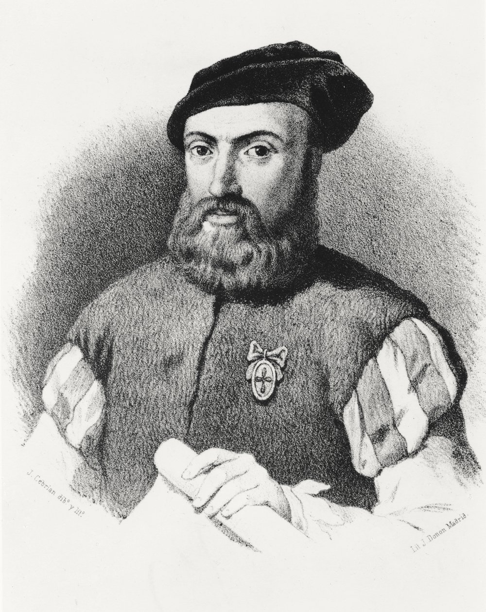 Ferdinand Magellan (asi 1480-1521) (litografie) od Jose Cebrian Garcia