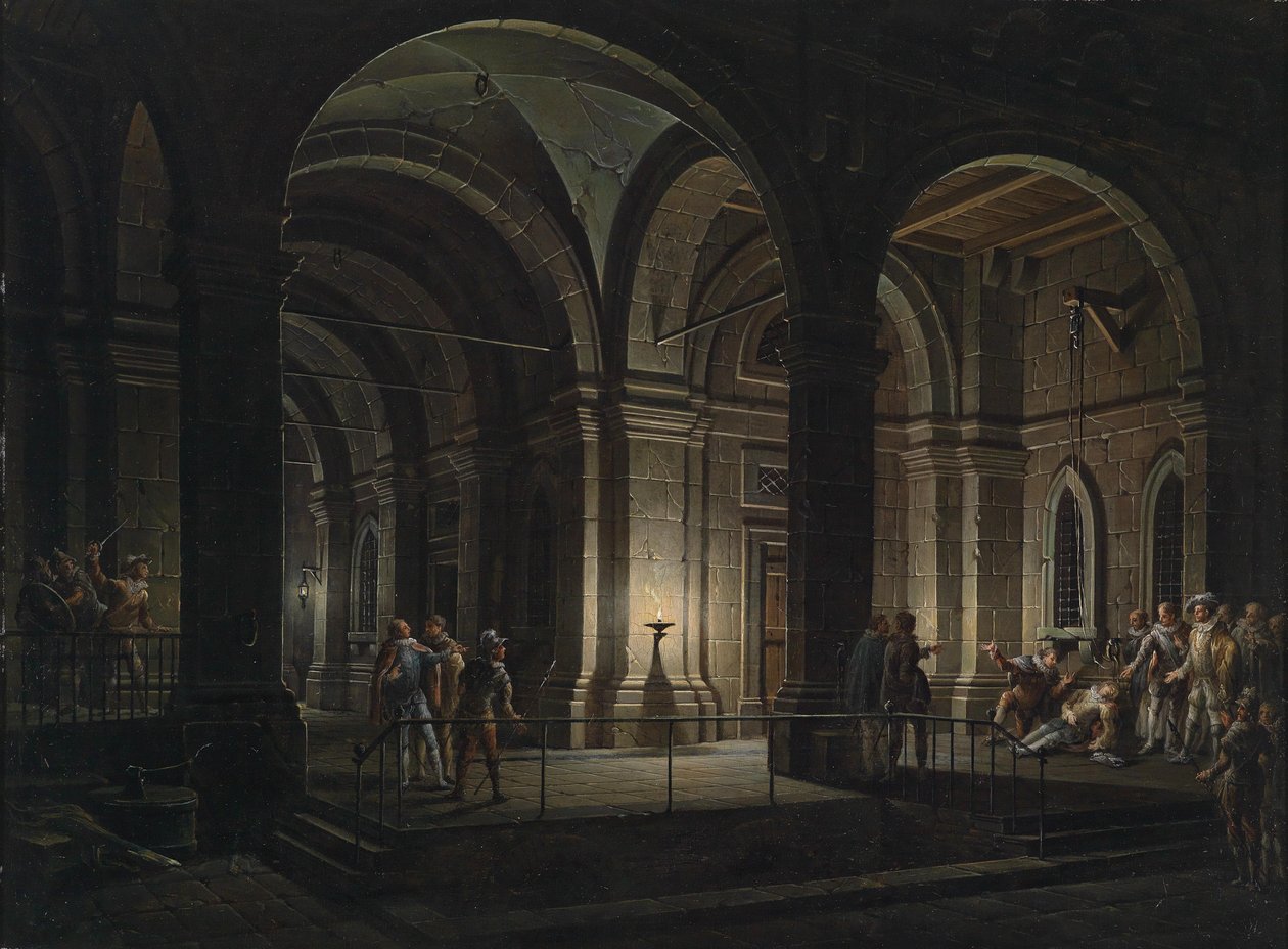 Fantastická vězeňská architektura s postavami v kostýmech 17. století od Josef Platzer