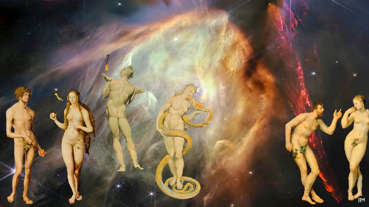 JJM-recreate: Blake-Cranach-Rubens_The Temptation+JWST od Josef Johann Michel